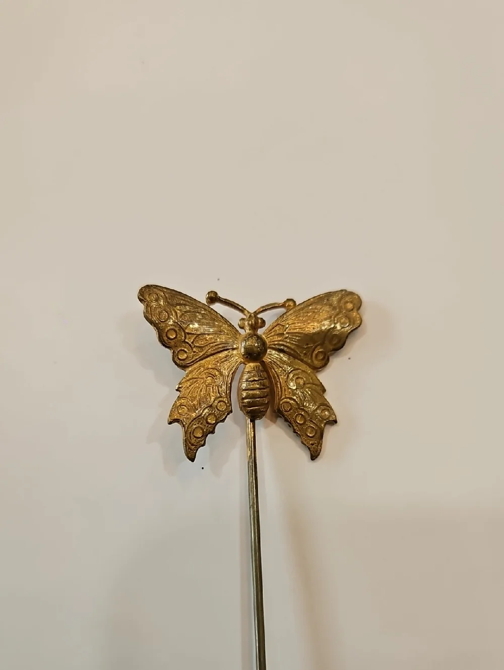 Miriam Haskell Signed Gold Tone Butterfly Hat Pin with Floral Accent Vtg 30s-70s